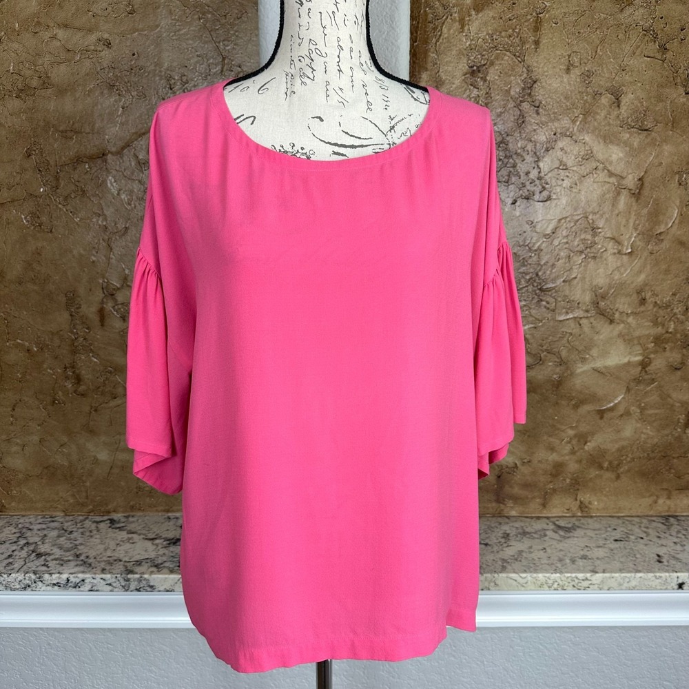 Eileen Fisher 100% Silk Georgette Box Top Women's Medium Crepe Pullover Pink‎